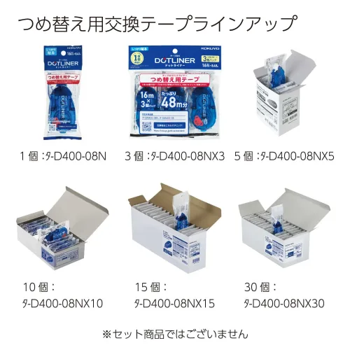 View image 5 of 9 for KOKUYO Glue Tape Refill for Scrapbooking, 3 Pack 52.5 Ft x 0.33 in Double Sided Tape Roller for Crafts, Blue Dot Pattern Tape Runner, Adhesive Scrapbook Supplies. (TA-D400-08NX3)