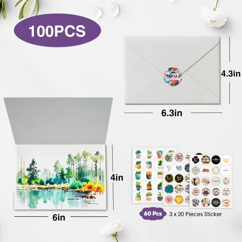 View image 5 of 9 for KOVIEDE 50 Pack Foldable Blank Watercolor Cards with Envelopes 4 x 6 Inch