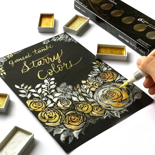 View image 5 of 7 for Kuretake GANSAI TAMBI STARRY COLORS, 6 colors set, Watercolor paint for Professional, for artists and crafters,Illustrations, Drawing, Lettering, Made in Japan