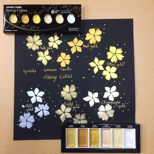 View image 7 of 7 for Kuretake GANSAI TAMBI STARRY COLORS, 6 colors set, Watercolor paint for Professional, for artists and crafters,Illustrations, Drawing, Lettering, Made in Japan