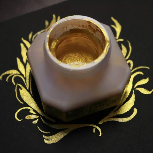 View image 2 of 5 for Kuretake Gold MICA Ink, for dip Pen, Brush, Artist, Non Toxic Paints, Metallic, 60ml, Ideal for Illustration, Lettering, Drawing, Writing, outlining on Bright and Dark Colored Papers