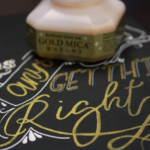 View image 3 of 5 for Kuretake Gold MICA Ink, for dip Pen, Brush, Artist, Non Toxic Paints, Metallic, 60ml, Ideal for Illustration, Lettering, Drawing, Writing, outlining on Bright and Dark Colored Papers