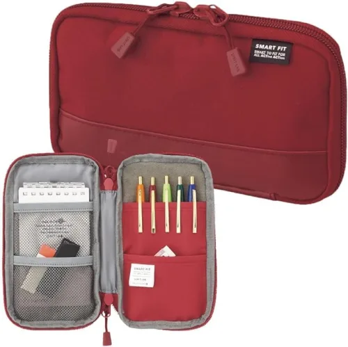 View image 2 of 7 for LIHIT LAB Compact Pen Case (Pencil Case), Water & Stain Repellent,3.5" x 6.5'', Red (A7687-3)