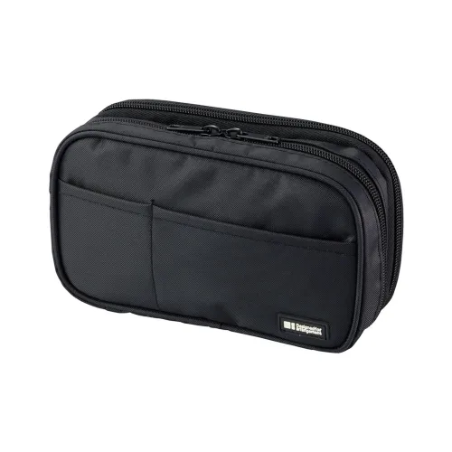 LIHITLAB Large Capacity Double Zipper Pencil Case For School Office College, Big Capacity 6 Compartments Pencil Bag Holder Adults Teen Boys Girls, Travel Cosmetics Storage, Jet Black (A7555-124) by LIHIT LAB