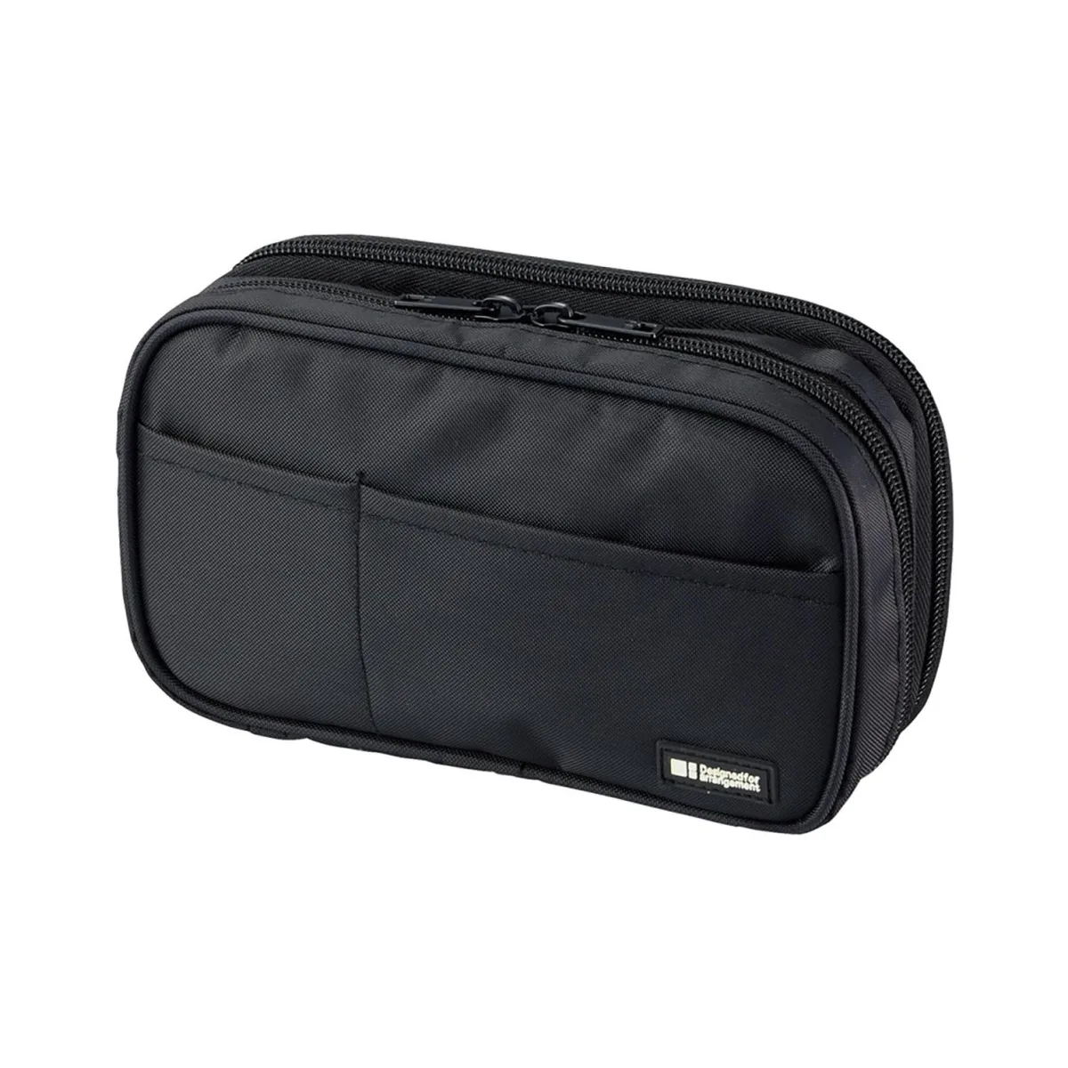 LIHITLAB Large Capacity Double Zipper Pencil Case For School Office College, Big Capacity 6 Compartments Pencil Bag Holder Adults Teen Boys Girls, Travel Cosmetics Storage, Jet Black (A7555-124) by LIHIT LAB
