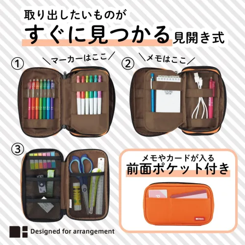 View image 3 of 5 for LIHITLAB Large Capacity Double Zipper Pencil Case For School Office College, Big Capacity 6 Compartments Pencil Bag Holder Adults Teen Boys Girls, Travel Cosmetics Storage, Jet Black (A7555-124)