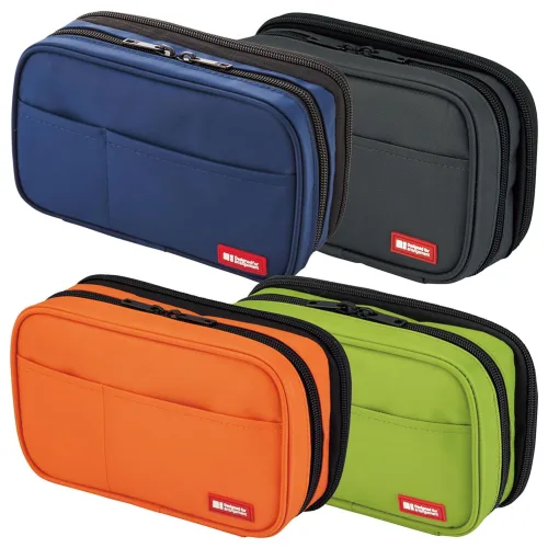 View image 5 of 5 for LIHITLAB Large Capacity Double Zipper Pencil Case For School Office College, Big Capacity 6 Compartments Pencil Bag Holder Adults Teen Boys Girls, Travel Cosmetics Storage, Jet Black (A7555-124)