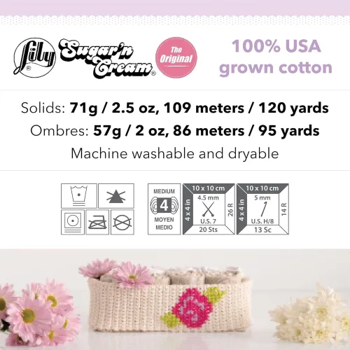 View image 8 of 9 for Lily Sugar 'N Cream The Original Solid Yarn, 2.5oz, Medium 4 Gauge, 100% Cotton - White - Machine Wash & Dry