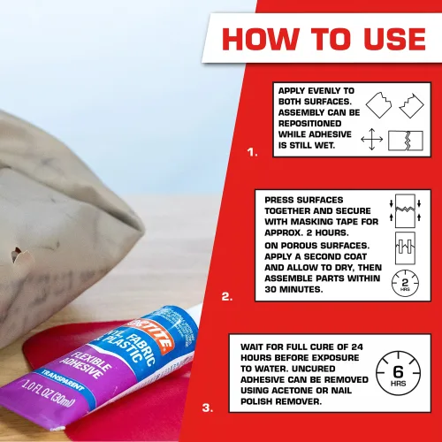 View image 2 of 7 for Loctite Vinyl Fabric & Plastic Repair Flexible Adhesive, 1 oz, Pack of 6, Squeeze Tube