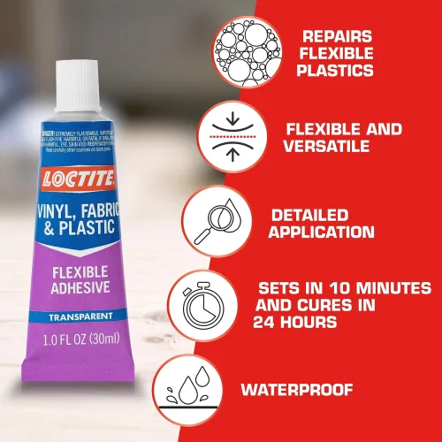 View image 4 of 7 for Loctite Vinyl Fabric & Plastic Repair Flexible Adhesive, 1 oz, Pack of 6, Squeeze Tube