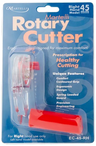 View image 2 of 3 for Martelli - Right Handed 45mm Ergonomic Fabric Rotary Cutter - sewing quilting fashion design - blade cover for safe pain free fabric cutting - great if you have arthritis or carpal tunnel