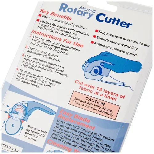 View image 3 of 3 for Martelli - Right Handed 45mm Ergonomic Fabric Rotary Cutter - sewing quilting fashion design - blade cover for safe pain free fabric cutting - great if you have arthritis or carpal tunnel