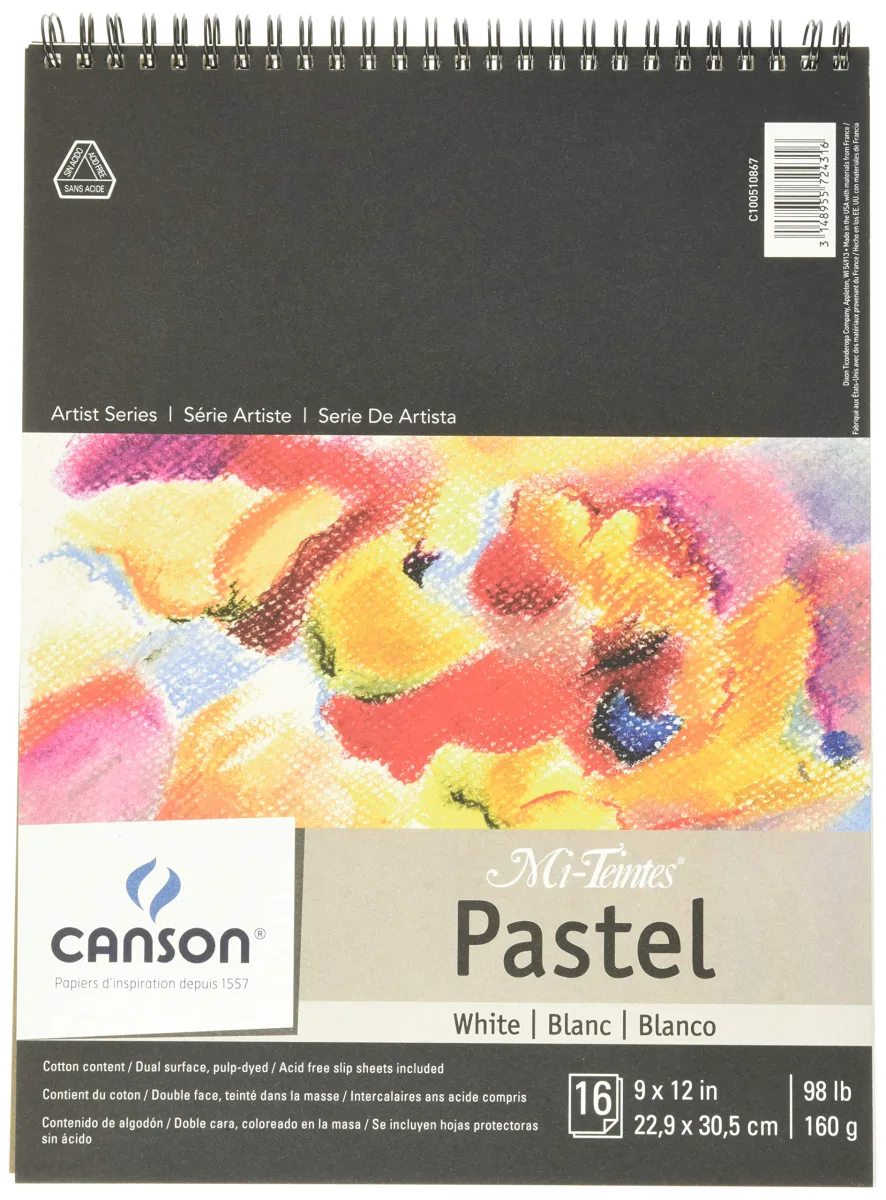 Mi-Teintes Pastel Pad, White with Glassine 9"X12" Top Wire (100510867) by Canson
