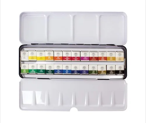 MUNGYO Professional Half Pan Size Water Colors Set in Tin Case/Integral Mixing Palette in The lid (24 Colors)