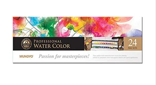 View image 3 of 5 for MUNGYO Professional Half Pan Size Water Colors Set in Tin Case/Integral Mixing Palette in The lid (24 Colors)