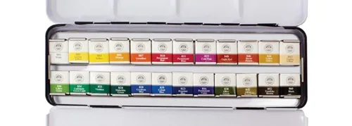 View image 4 of 5 for MUNGYO Professional Half Pan Size Water Colors Set in Tin Case/Integral Mixing Palette in The lid (24 Colors)