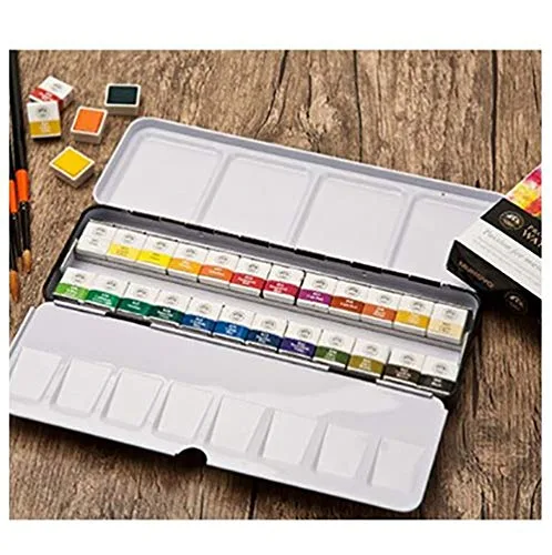 View image 5 of 5 for MUNGYO Professional Half Pan Size Water Colors Set in Tin Case/Integral Mixing Palette in The lid (24 Colors)