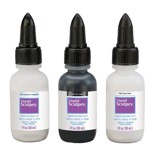 View image 2 of 9 for Polyform Liquid Sculpey Liquid Polymer Oven-Bake Clay, Classic Sampler Pack, Three 1 oz. bottles included, White, Black and Clear colors, Great for jewelry, holiday, DIY