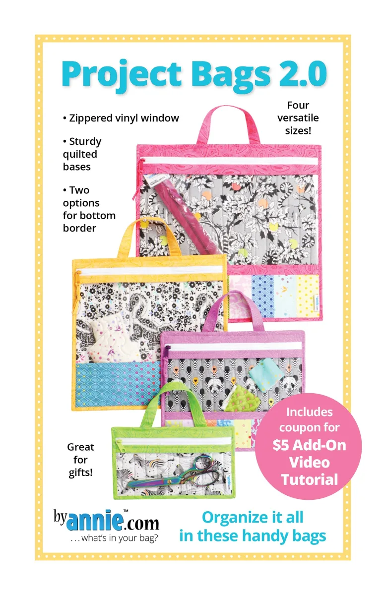 Project Bags 2.0 Sewing Pattern by ByAnnie – Zippered Project Organizer Bags with Vinyl Window, Quilted Base & Handles for Sewing, Craft & Travel Storage (Multiple Sizes)