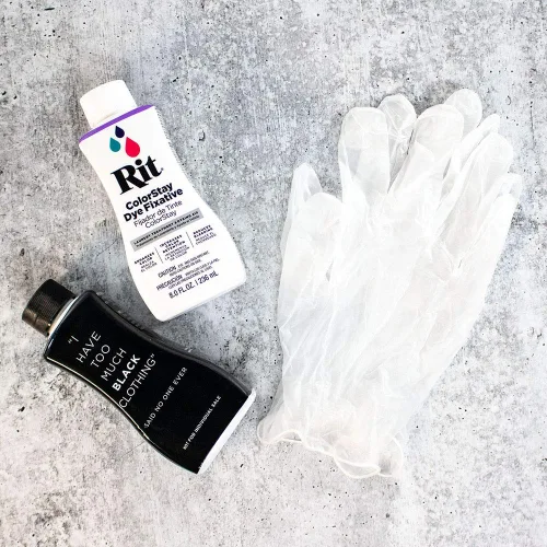 View image 3 of 3 for Rit Dye Back to Black Kit – Includes Jet Black All Purpose Dye, ColorStay Dye Fixative, & Gloves – Restore Faded Fabrics