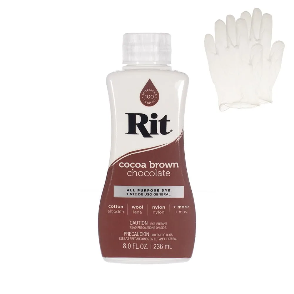 Rit Dye – Liquid Fabric Dye for Crafting, Clothing, and Décor – 8 oz. Bottle – Cocoa Brown (Gloves Included) by Craft County