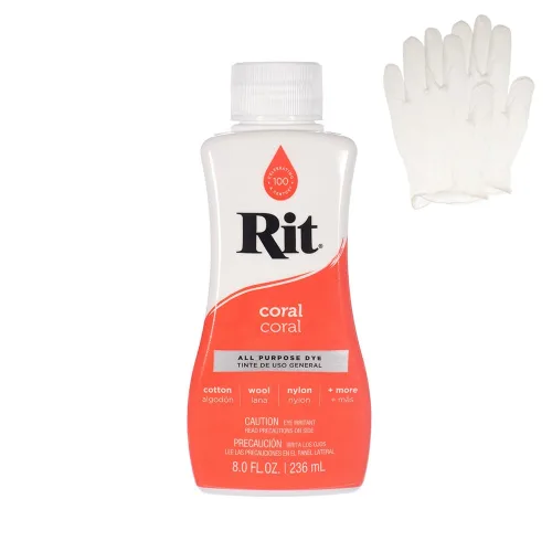 Rit Dye – Liquid Fabric Dye for Crafting, Clothing, and Décor – 8 oz. Bottle – Coral (Gloves Included) by Craft County