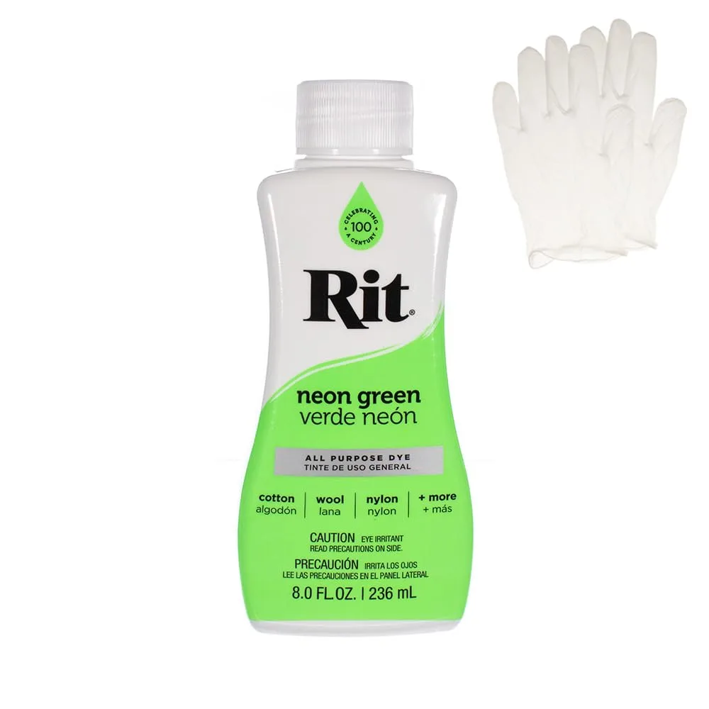 Rit Dye – Liquid Fabric Dye for Crafting, Clothing, and Décor – 8 oz. Bottle – Neon Green (Gloves Included) by Craft County