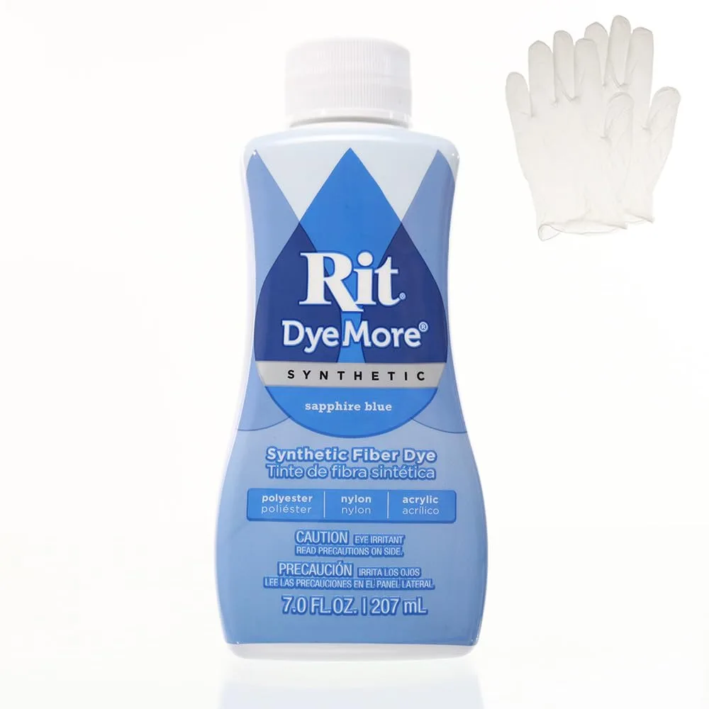 Rit DyeMore 7 Oz. Synthetic Liquid Fiber Dye Single Pack with Plastic Gloves for Clothing, Décor, and Crafts – Sapphire Blue by Craft County