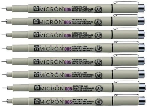 View image 6 of 7 for Sakura Pigma Micron pen 005 Black ink marker felt tip pen, Archival pigment ink, fine point for artist drawing pens - 8 pen set