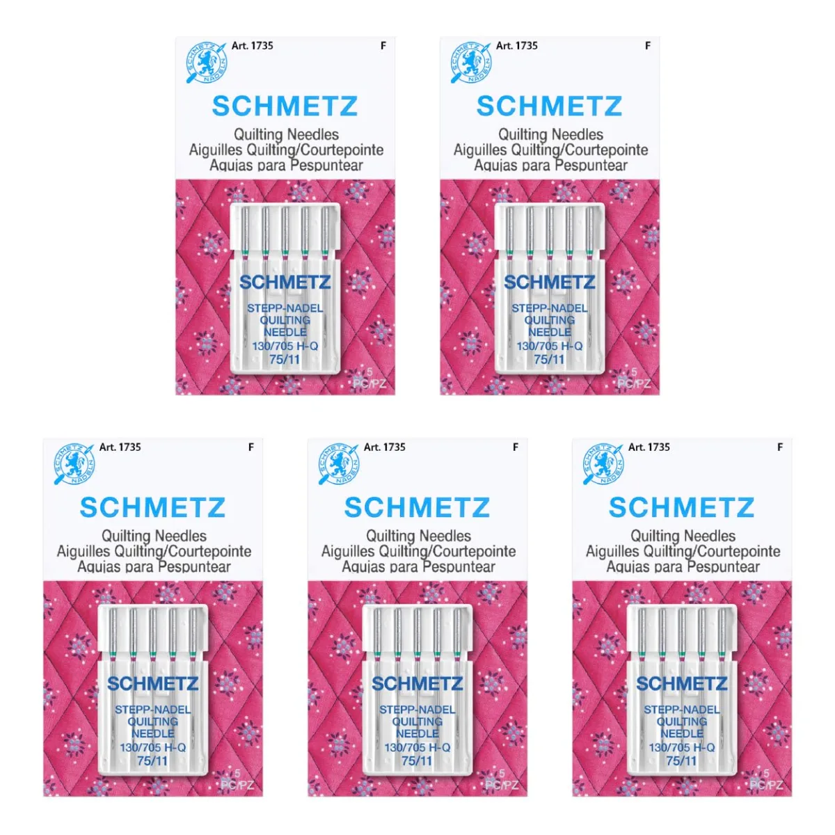 SCHMETZ Quilting Needles - Size 75/11, 5-Needle Cards, Pack of 5