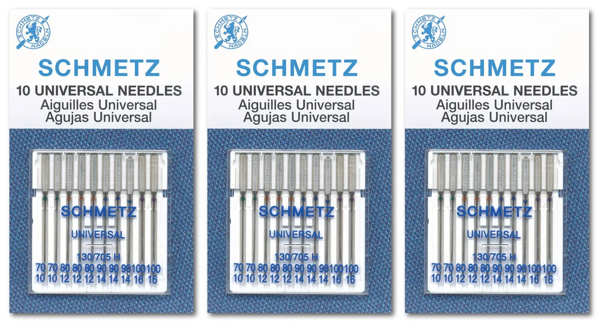 SCHMETZ Universal Sewing Machine Needles, Three 10-Pack Assortment, 30 Needles, 70/10, 80/12, 90/14, 100/16