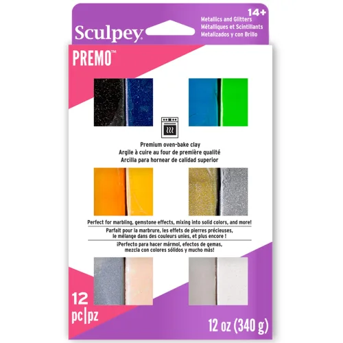 Sculpey Premo Clay Multipack - 12 Metallic & Glitter Colors, 1oz Bars