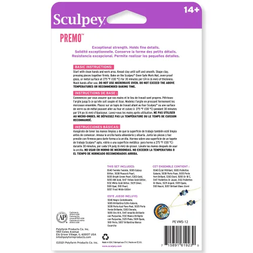 View image 5 of 9 for Sculpey Premo Clay Multipack - 12 Metallic & Glitter Colors, 1oz Bars