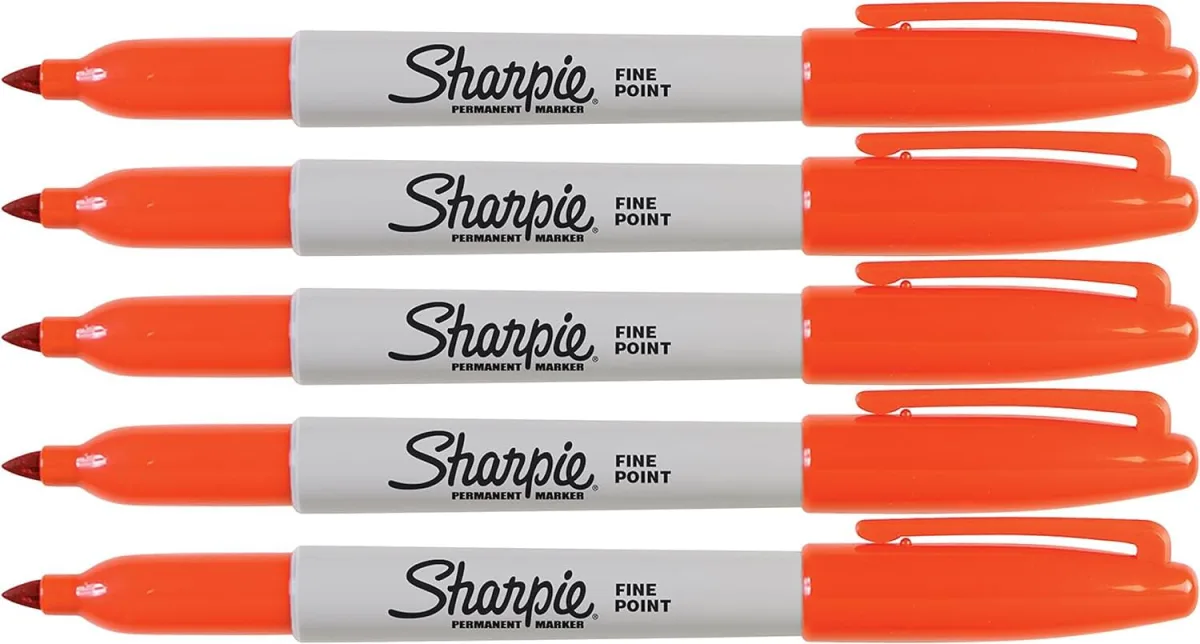 Sharpie Orange Markers, Fine Point Tip, Permanent Markers, 5-Count