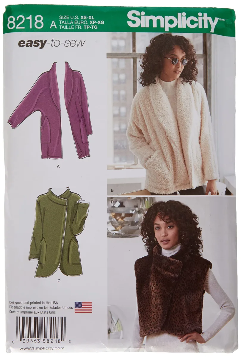 Simplicity 8218 Easy-to-Sew Women's Lined Coat & Vest Sewing Pattern, Sizes XS-XL