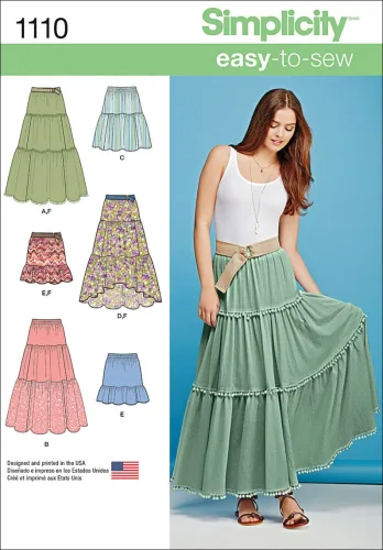 Simplicity S1110 Women's Tiered Skirt Sewing Pattern, Sizes XXS-XXL