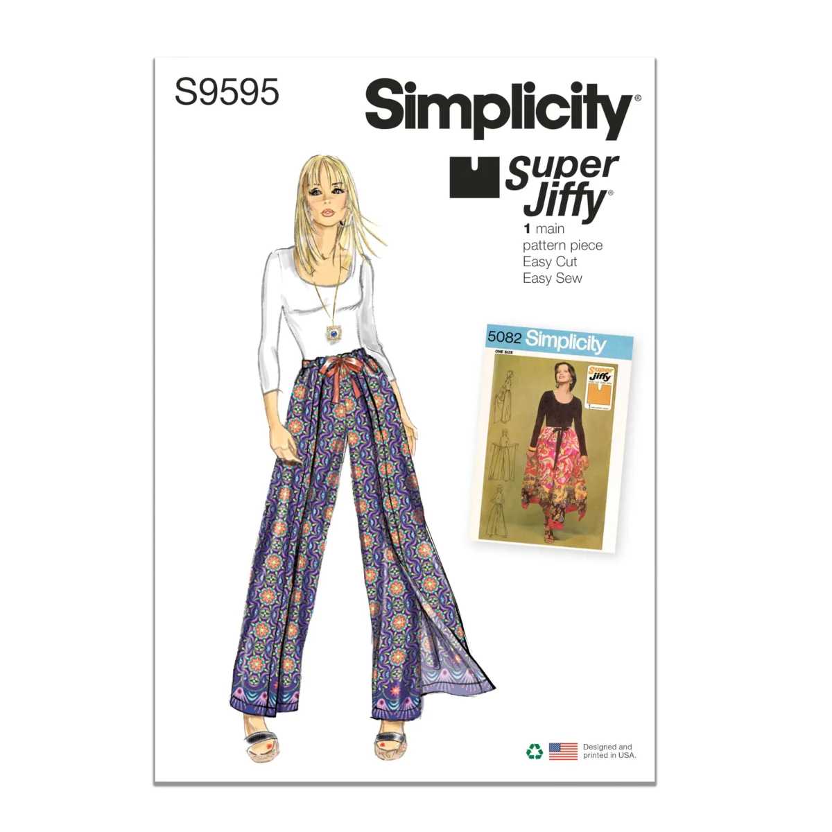 Simplicity SS9595OS Misses' Vintage 1970's Jiffy Wrap and Tie Pantskirt Sewing Pattern Packet, Design Code S9595, One Size