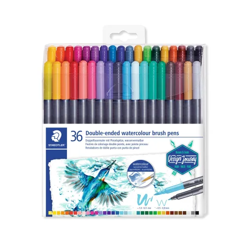 Staedtler Double-Ended Watercolour Brush Pens, Ideal for Fine Art Applications, Coloring, Calligraphy, Drawing, Set of 36, (3001 TB36)