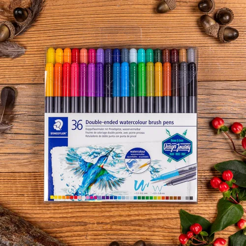 View image 6 of 7 for Staedtler Double-Ended Watercolour Brush Pens, Ideal for Fine Art Applications, Coloring, Calligraphy, Drawing, Set of 36, (3001 TB36)