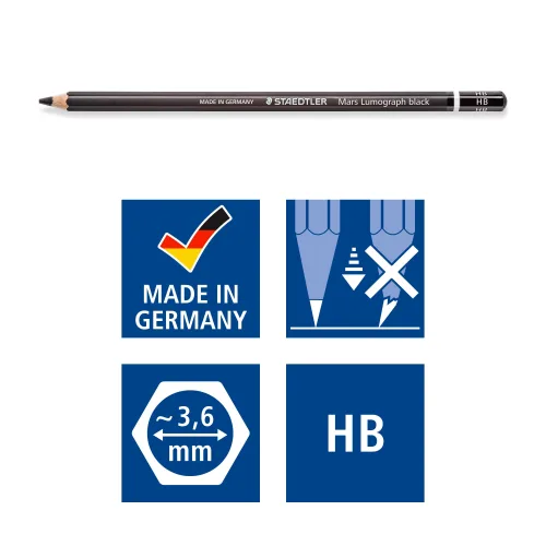 View image 2 of 7 for STAEDTLER Mars Lumograph Black Drawing Pencils Set: 6 Pack – Carbon Blend for Deep Black Tones, Professional Artists Pencils, 8B–HB Grades, Storage Tin, For Sketching, Shading & Fine Art Drawing