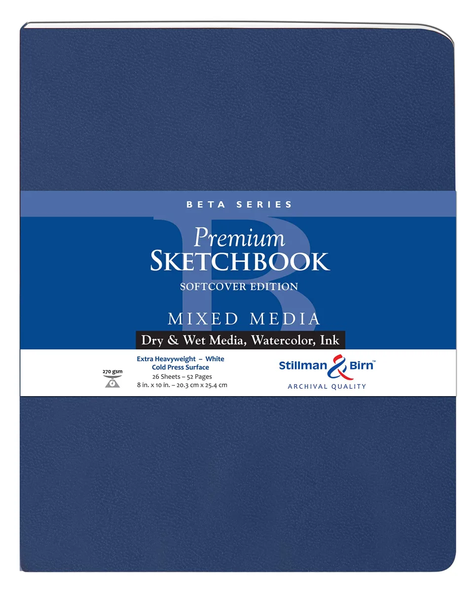 Stillman & Birn Beta Series Softcover Sketchbook, 8" x 10", 270 GSM (Extra Heavyweight), White Paper, Cold Press Surface