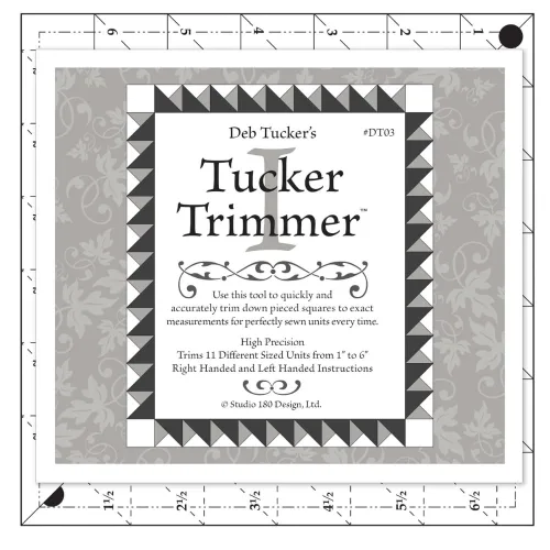 Studio 180 Design | Deb Tucker’s | Tucker Trimmer™I Quilting Ruler – Precise Trim Tool for Half & Quarter Square Triangles | 11 Unit Sizes, Step-by-Step Instructions & Bonus Block