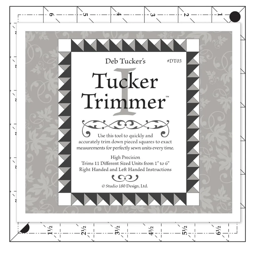 Studio 180 Design | Deb Tucker’s | Tucker Trimmer™I Quilting Ruler – Precise Trim Tool for Half & Quarter Square Triangles | 11 Unit Sizes, Step-by-Step Instructions & Bonus Block