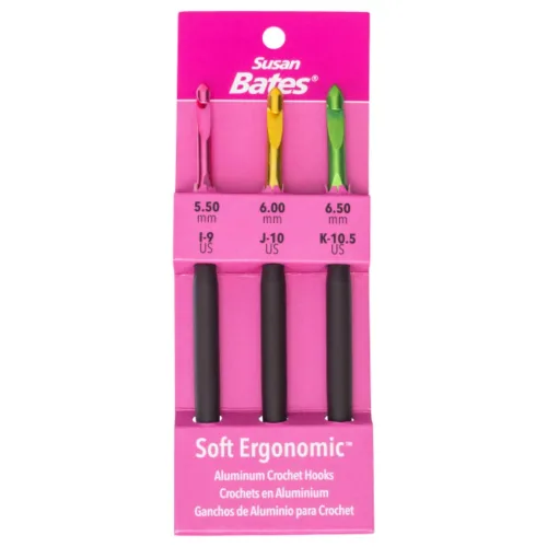 Susan Bates Silvalume Soft Ergonomic Crochet Hook Set Sizes I9/5.5mm, J10/6mm and K10.5/6.5mm