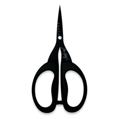 View image 2 of 6 for Tim Holtz Small Scissors - 5 Inch Mini Snips with Micro Serrated Blade - Craft Tool for Cutting Paper, Fabric, and Sewing - Titanium with Black Comfort Grip Handles