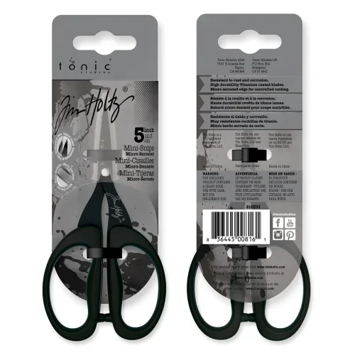 View image 4 of 6 for Tim Holtz Small Scissors - 5 Inch Mini Snips with Micro Serrated Blade - Craft Tool for Cutting Paper, Fabric, and Sewing - Titanium with Black Comfort Grip Handles