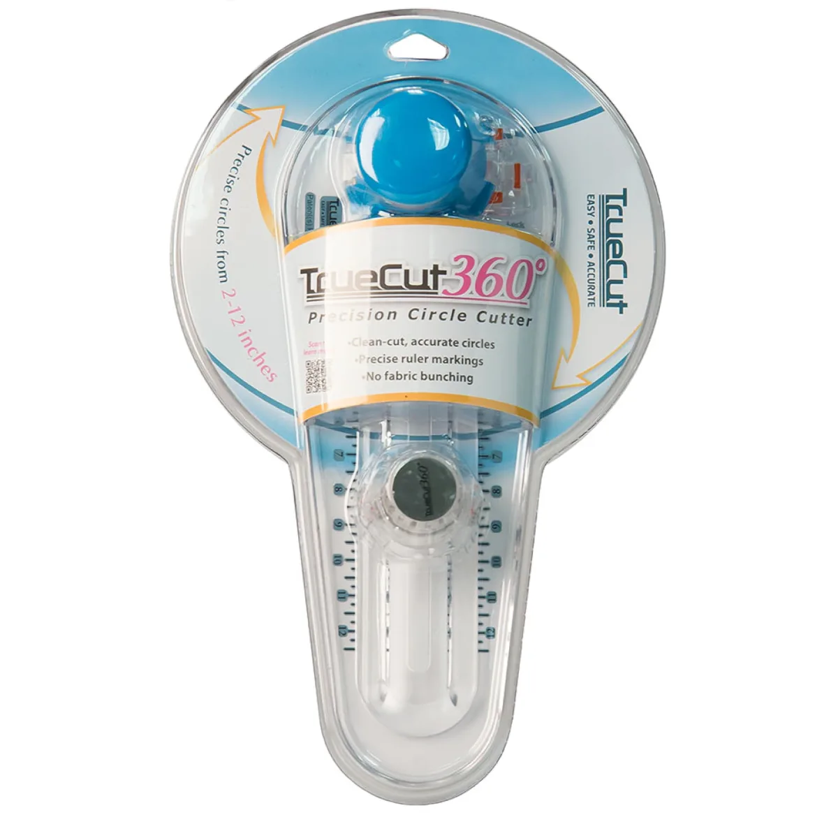 TrueCut 360° Fabric Circle Cutter – Rotary Cutting Tool for Quilting, Sewing, Crafting – Cuts Perfect 1-12" Circles in Fabric, Felt, Vinyl, Paper – Easy-to-Use Precision Blade by The Grace Company