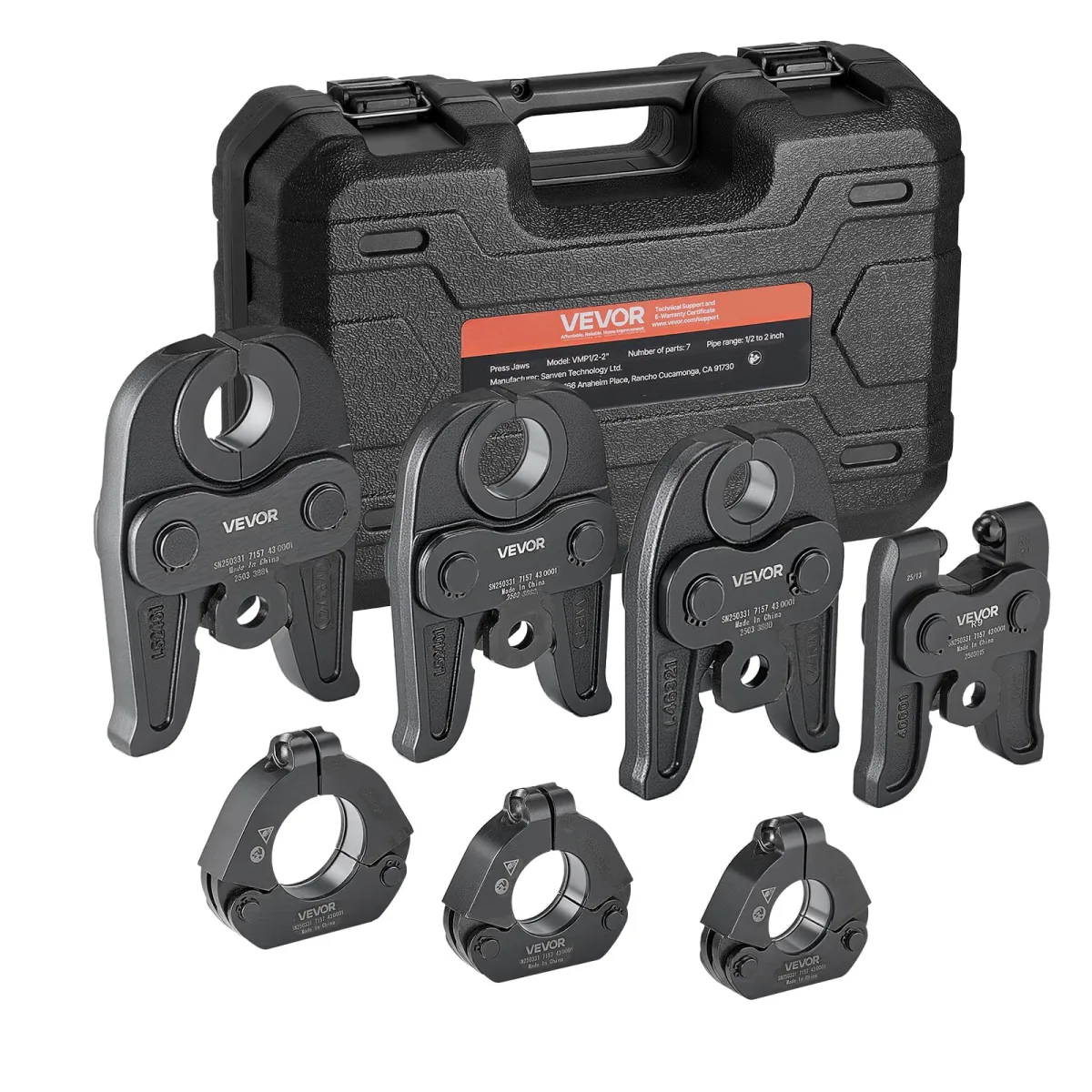 VEVOR 7PCS VMP Pressing Kit with 3 Press Jaws, 3 Press Rings & 1 Actuator