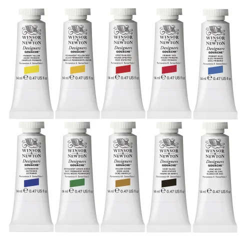 View image 6 of 6 for Winsor & Newton Designers' Gouache Introductory 10-Tube Paint Set, 14ml,Blue,green,ivory,white